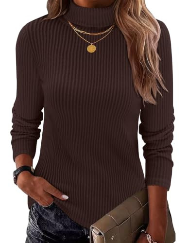 Rapbin Brown Turtleneck Sweater Women Ribbed Knit Long Sleeve Top | Amazon (US)