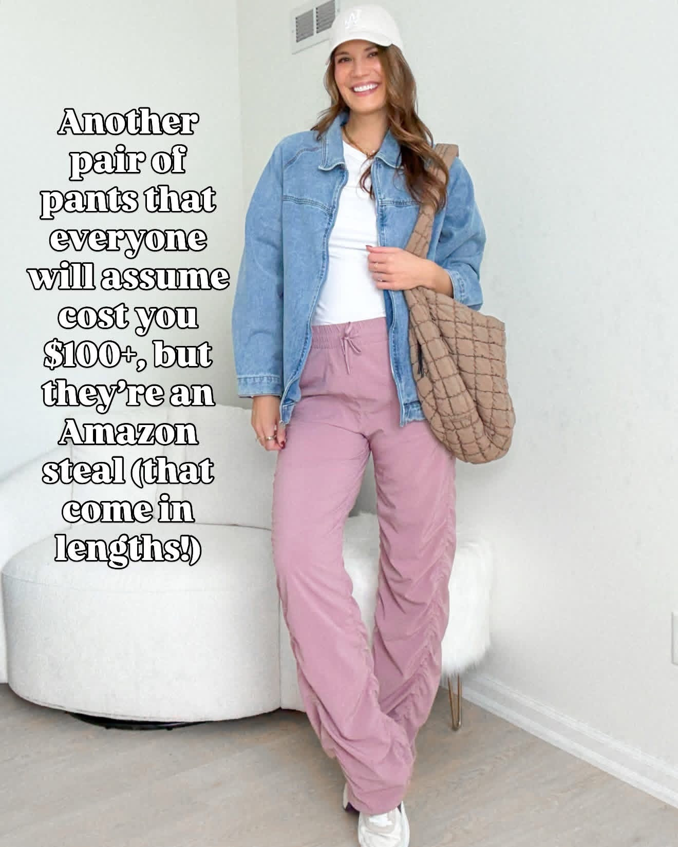 Luxe looks for less!! The length on these pants is amazing! They have a stretchy waistband so they’re super comfy. I also love this denim jacket to elevate any outfit  

Casual pants, Tall girl approved pants, Comfy athletic pants, Tall athletic pants, Pink pants, Denim jacket, Stang and co#LTKHoliday 

#LTKSeasonal #LTKValentine #LTKTall