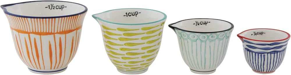 Creative Co-Op Hand Stamped Striped Stoneware Measuring Cups (Set of 4 Sizes/Designs) | Amazon (US)
