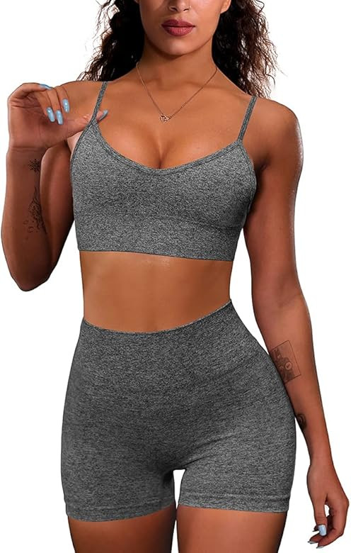 OQQ Yoga Outfit for Women Seamless 2 Piece Workout Gym High Waist Leggings with Sport Bra Set | Amazon (US)