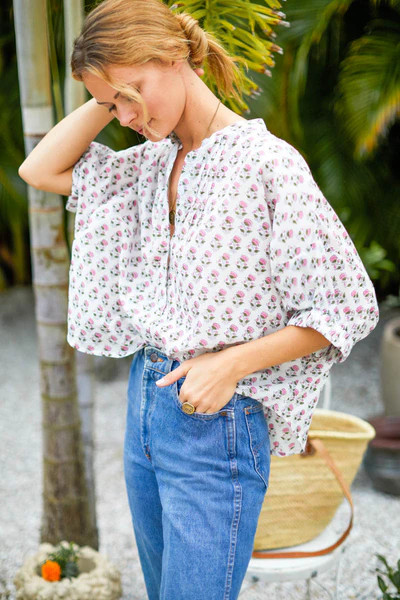 Mandarin Collar Top - Rosey Flowers Organic | Emerson Fry