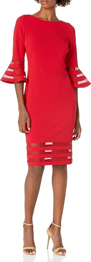 Calvin Klein Women's Bell Sleeve Sheath with Sheer Inserts Dress | Amazon (US)