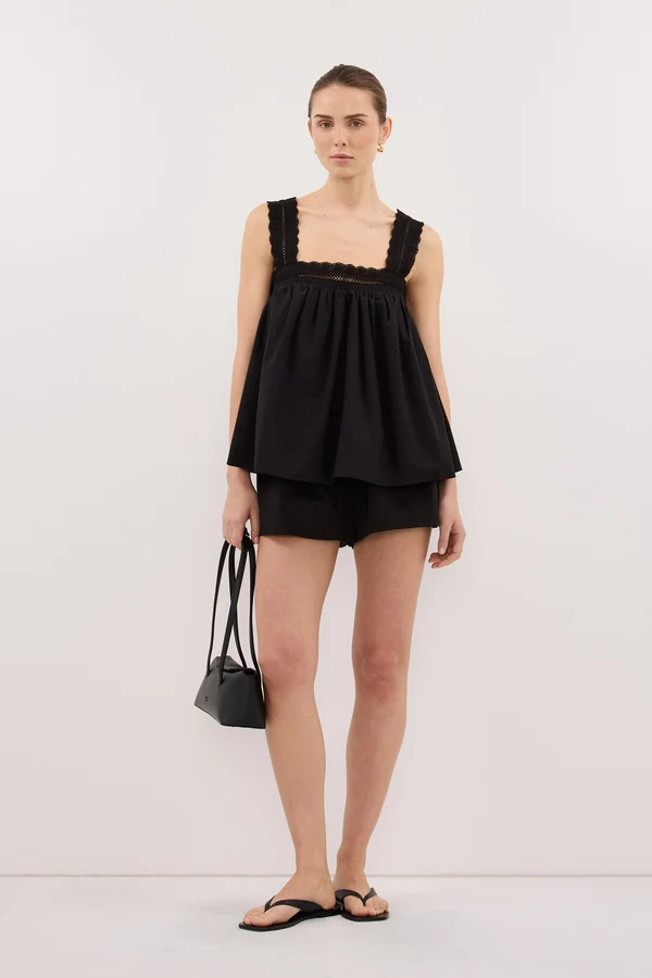 MIRANDA BLACK LACE TRIM TOP | DISSH