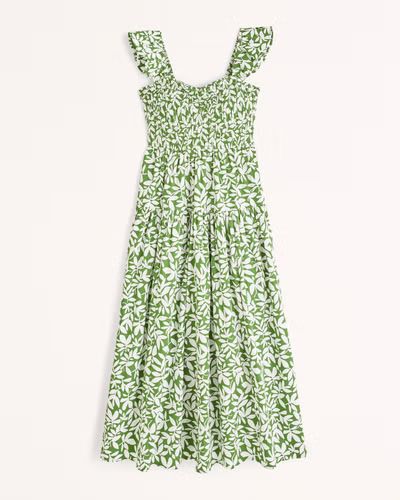 Ruffle Strap Smocked Midi Dress | Abercrombie & Fitch (US)