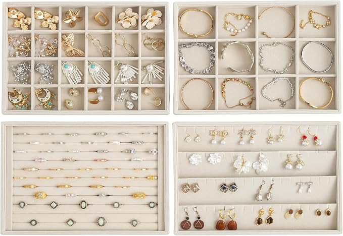 Jewelry Trays for Drawer,Set of 4 Jewelry Organizer and Storage | Velvet Material,Stackable,Adjus... | Amazon (US)