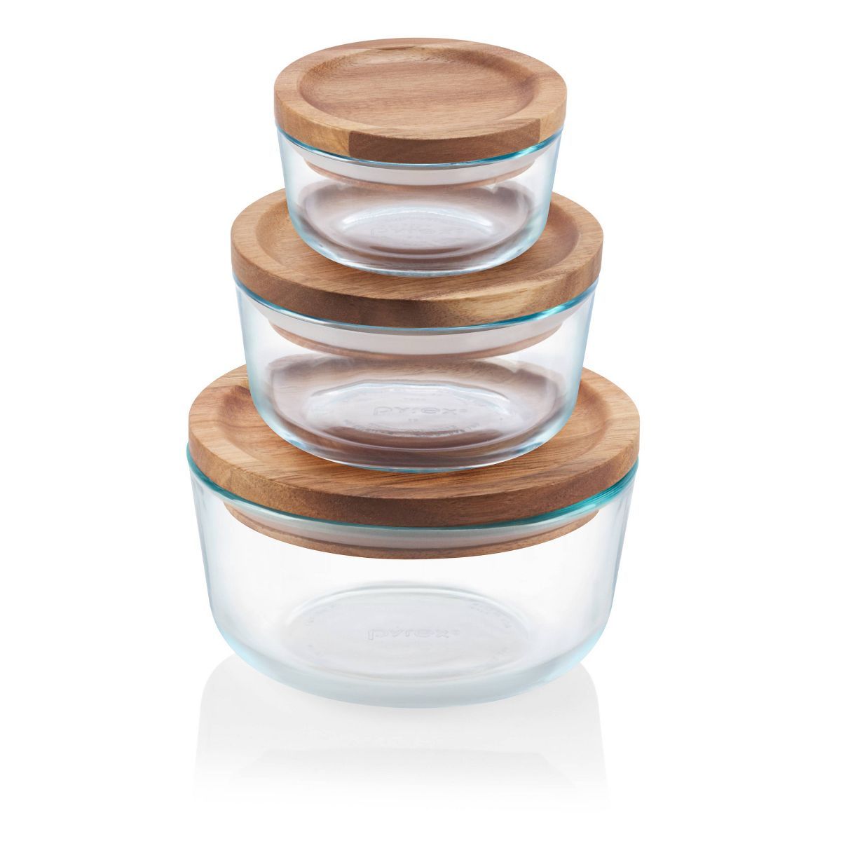 Pyrex 6pc Glass Round Food Storage Container Set with Wooden Lids | Target