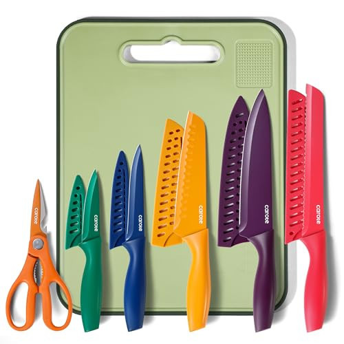 CAROTE Knife Set, 12 Pieces Kitchen Knives with 5 Blade Guards & Kitchen Shears & Non-Slip Cutting Board, 5 Stainless Steel Knife, Dishwasher Safe, Ceramic Surface | Amazon (US)