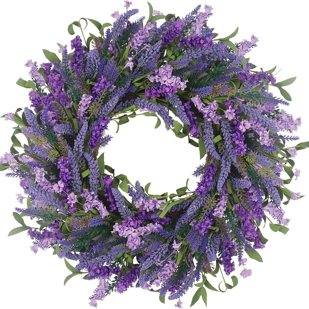 Spring Wreaths for Front Door, 24'' Purple Lavender Wreath, Spring Summer Wreaths for Front Door ... | Amazon (US)