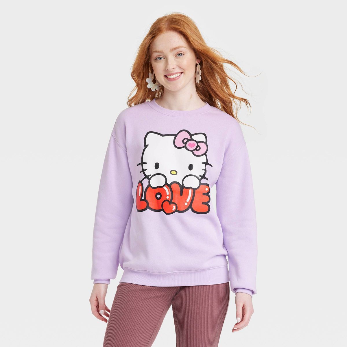 Women's Hello Kitty Love Crewneck Graphic Sweatshirt - Lavender | Target