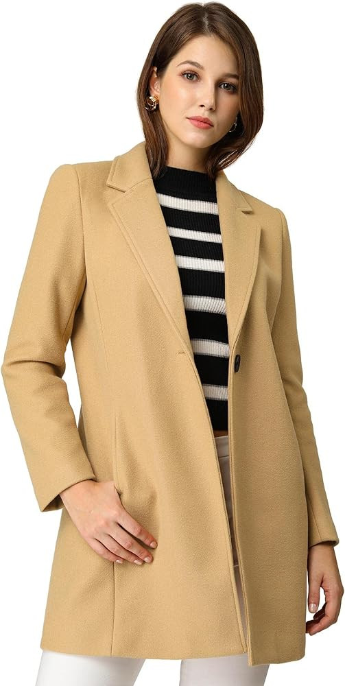 Allegra K Women's Winter Overcoat Notched Lapel Long Sleeve One Buttoned Mid-Length Long Coat | Amazon (US)