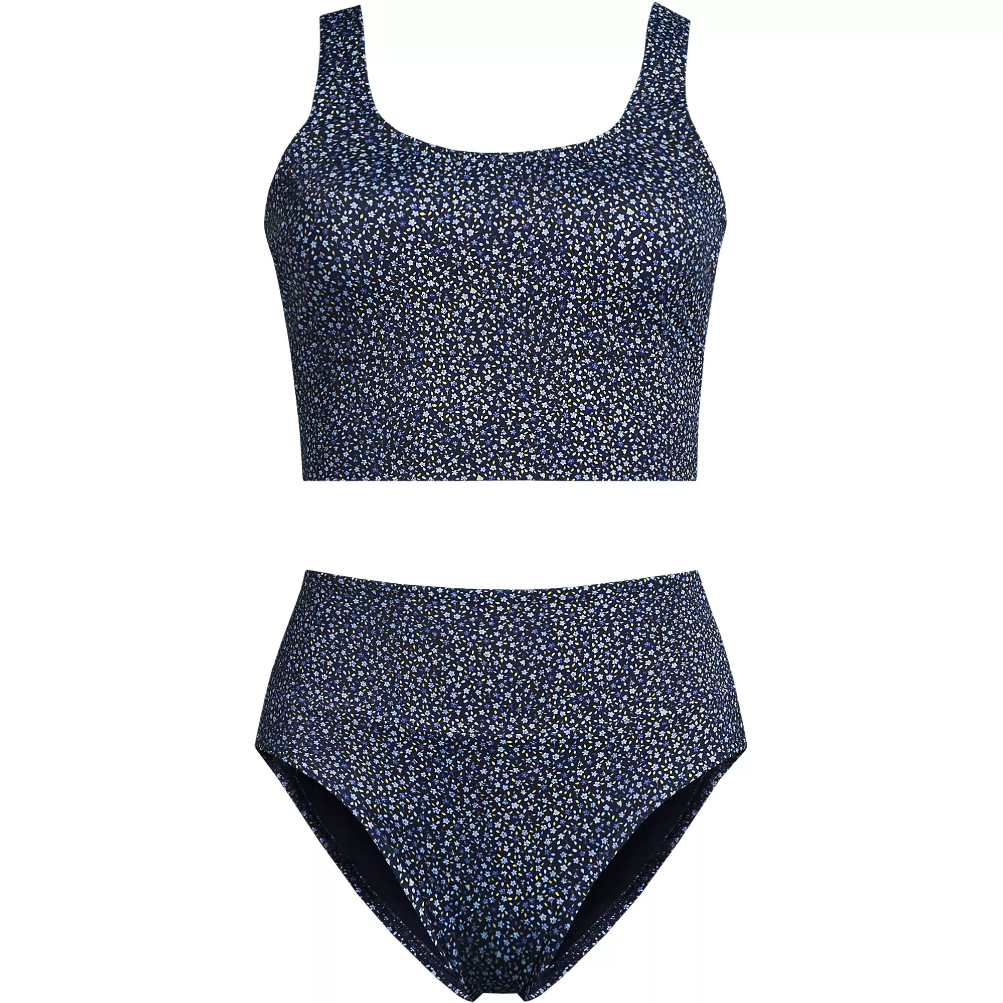 Women's Plus Size Tugless Midkini Top and High Waisted Bottom Swimsuit Set | Lands' End (US)