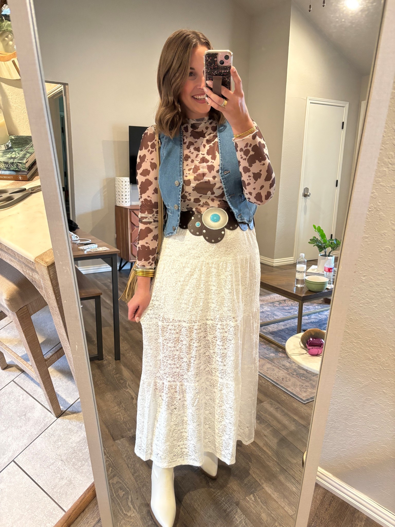 Country western chic outfit 🤠🐄 love this lace maxi skirt too, so versatile 

Medium skirt 
Large tops 

#LTKMidsize #LTKootd #LTKFestival