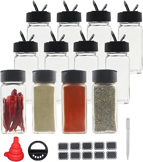 BPFY 12 Pack 4oz Glass Spice Jars With Black Plastic Lids, Square Spice Bottles, Chalk Labels, Pe... | Amazon (US)