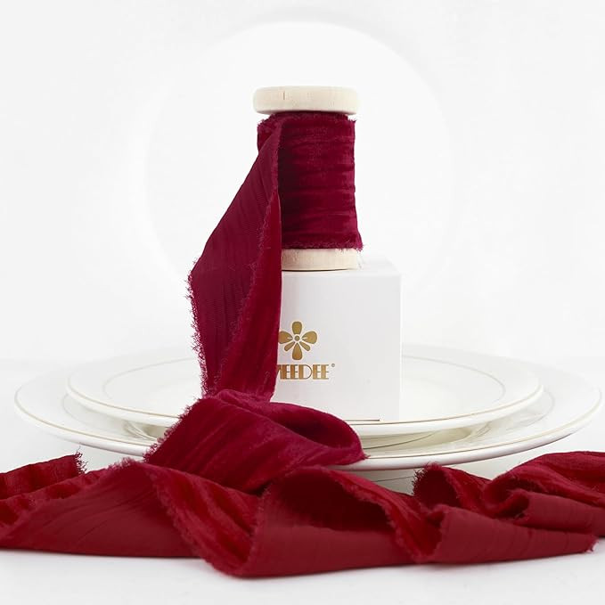 MEEDEE Velvet Ribbon - 2 Inch Red Frayed Crinkle Ribbon, 2 Rolls x 4 Yards Each, Perfect for Chri... | Amazon (US)