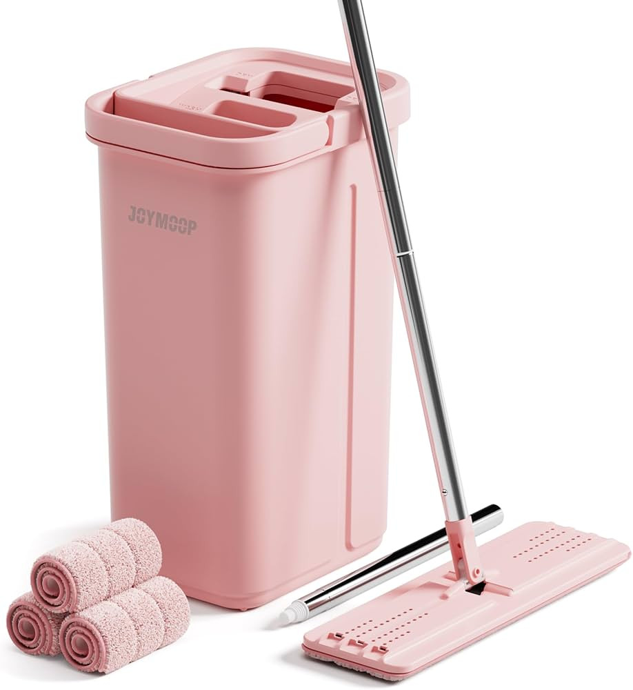 JOYMOOP Pink Mop and Bucket with Wringer Set for Home, with 3 Reusable Microfiber Mop Pads, Hands... | Amazon (US)