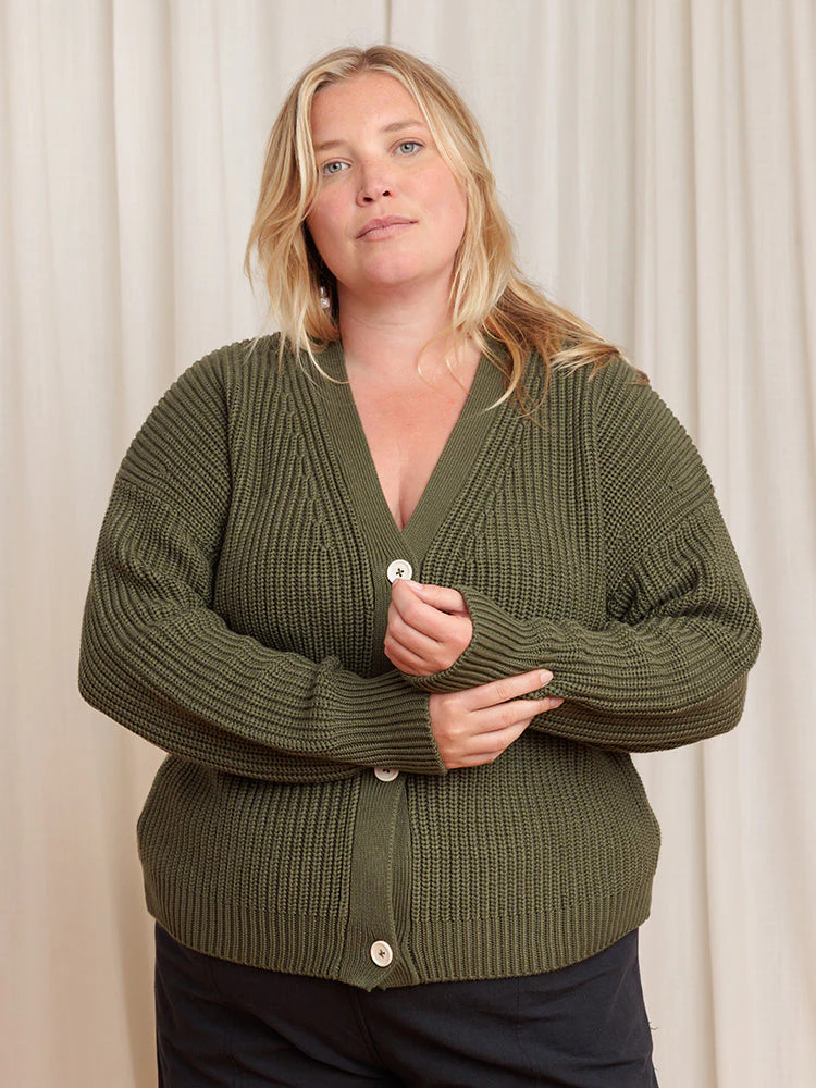 Shelter Cotton Cardigan Dark Olive | Tradlands