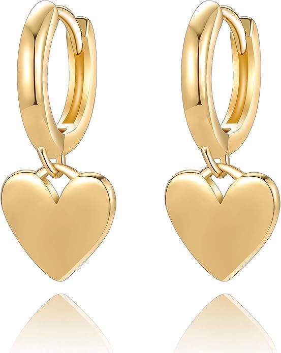 HBFashion Gold Dangle Earrings for Women Trendy,14K Gold Huggie Hoop Earrings with Charms Dainty ... | Amazon (US)