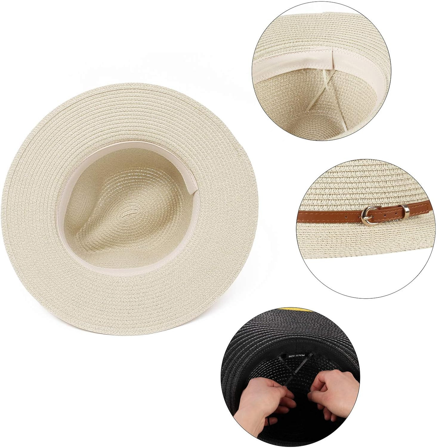 Straw Sun Hats for Women Men Panama Fedora Summer Hat with Leather Belt Wide Brim Beach Sun Jazz ... | Amazon (US)