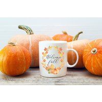 Welcome Fall Wreath Coffee Mug, Pumpkin Autumn Mug | Etsy (US)