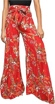 Timemory Womens Wide Leg Palazzo Pants Summer Loose Casual Beach Boho Floral Printed Bohemian Bel... | Amazon (US)