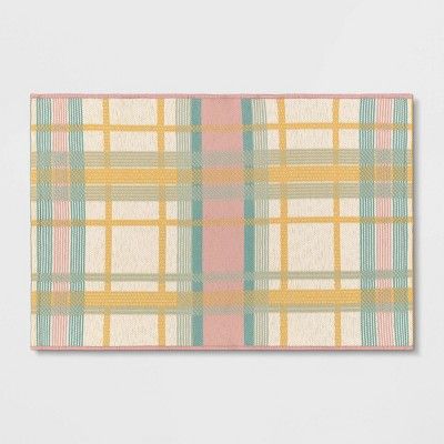 2&#39;x3&#39; Indoor/Outdoor Reversible Plaid Rug Pink - Threshold&#8482; | Target