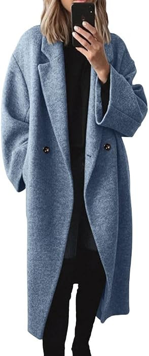 chouyatou Women's Winter Double Breasted Wool Coat Long Sleeve Notch Lapel Long Trench Coat | Amazon (US)