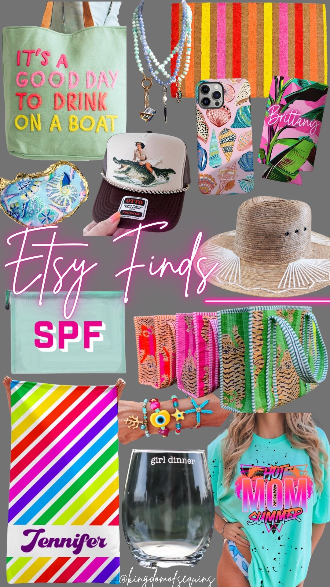 Bright colorful summer beach pool warm weather accessories from Etsy