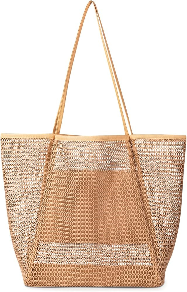 Iioscre Mesh Beach Bag for Women, Hobo Pool Bags with Wide Shoulder Straps & Zipper Inner Pocket,... | Amazon (US)