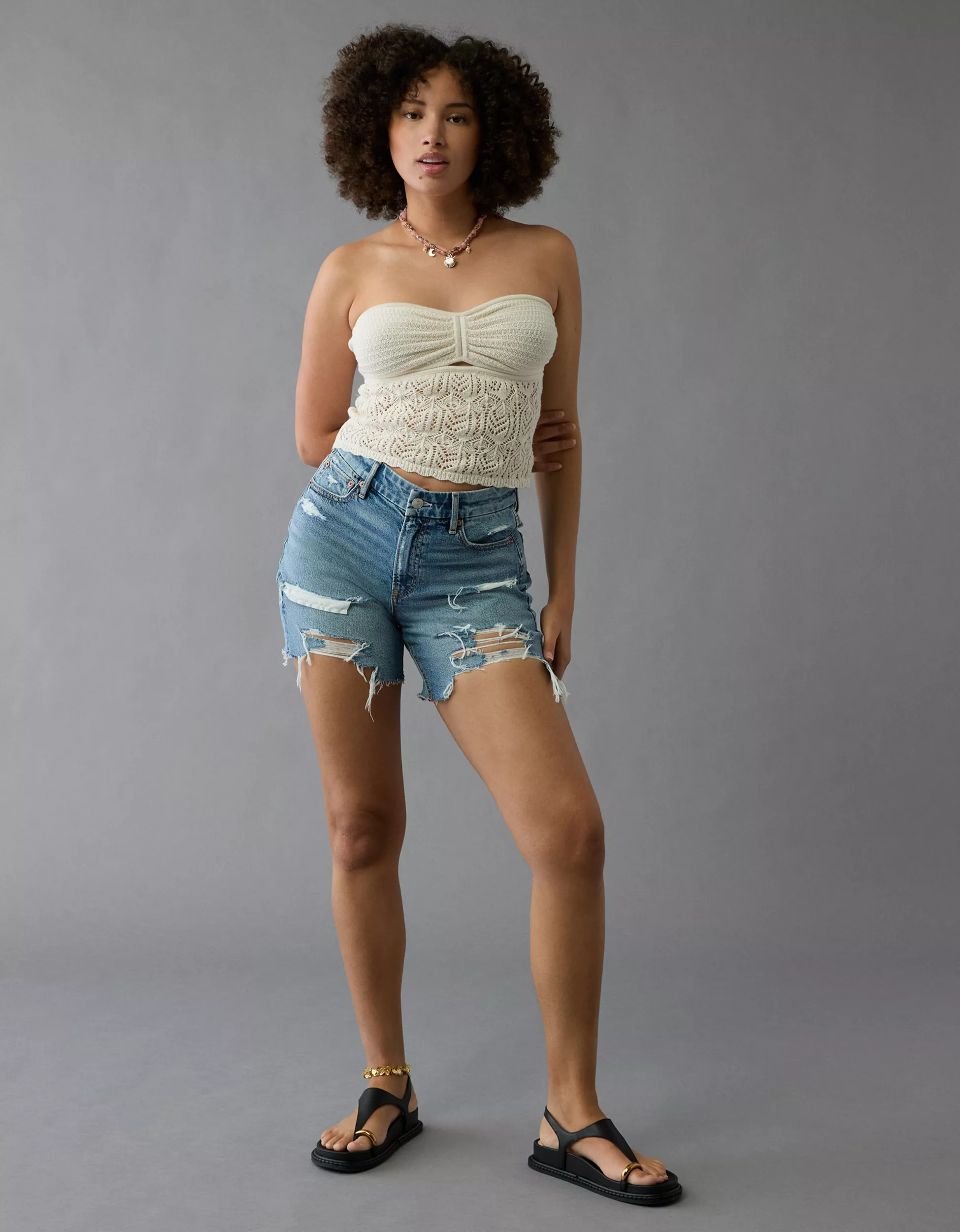 AE 6" Strigid Curvy Ripped Super High-Waisted Relaxed Denim Short | American Eagle Outfitters (US & CA)