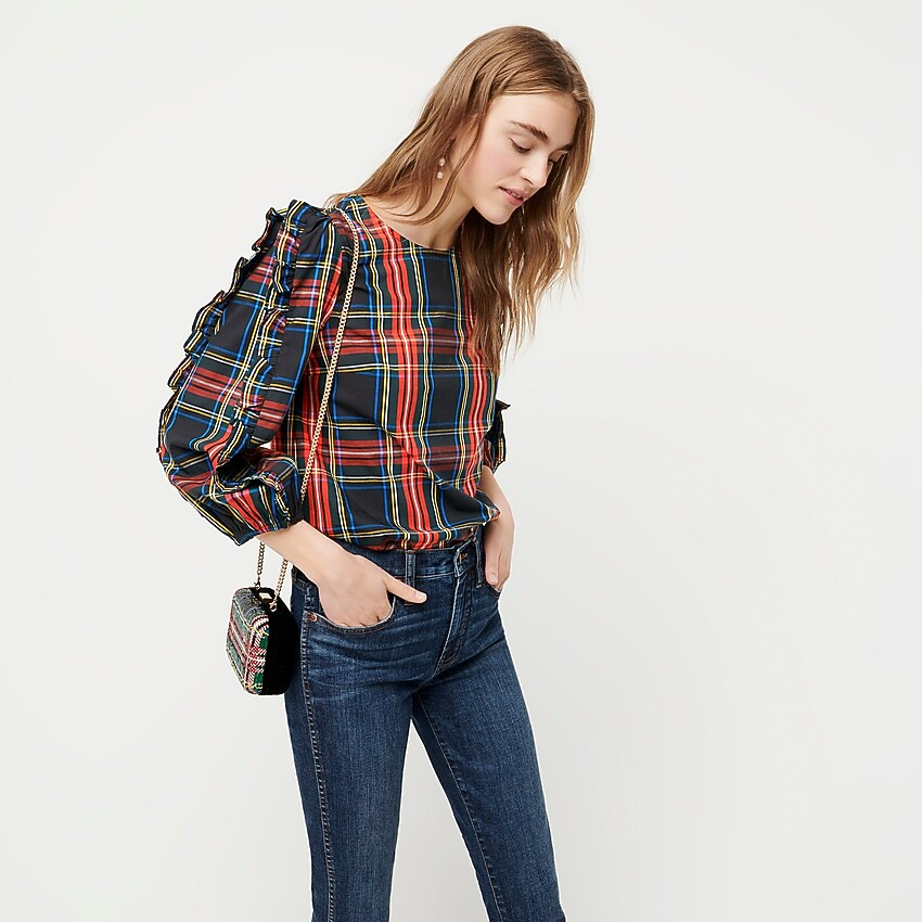 Ruffle-sleeve top in Stewart tartan | J. Crew US