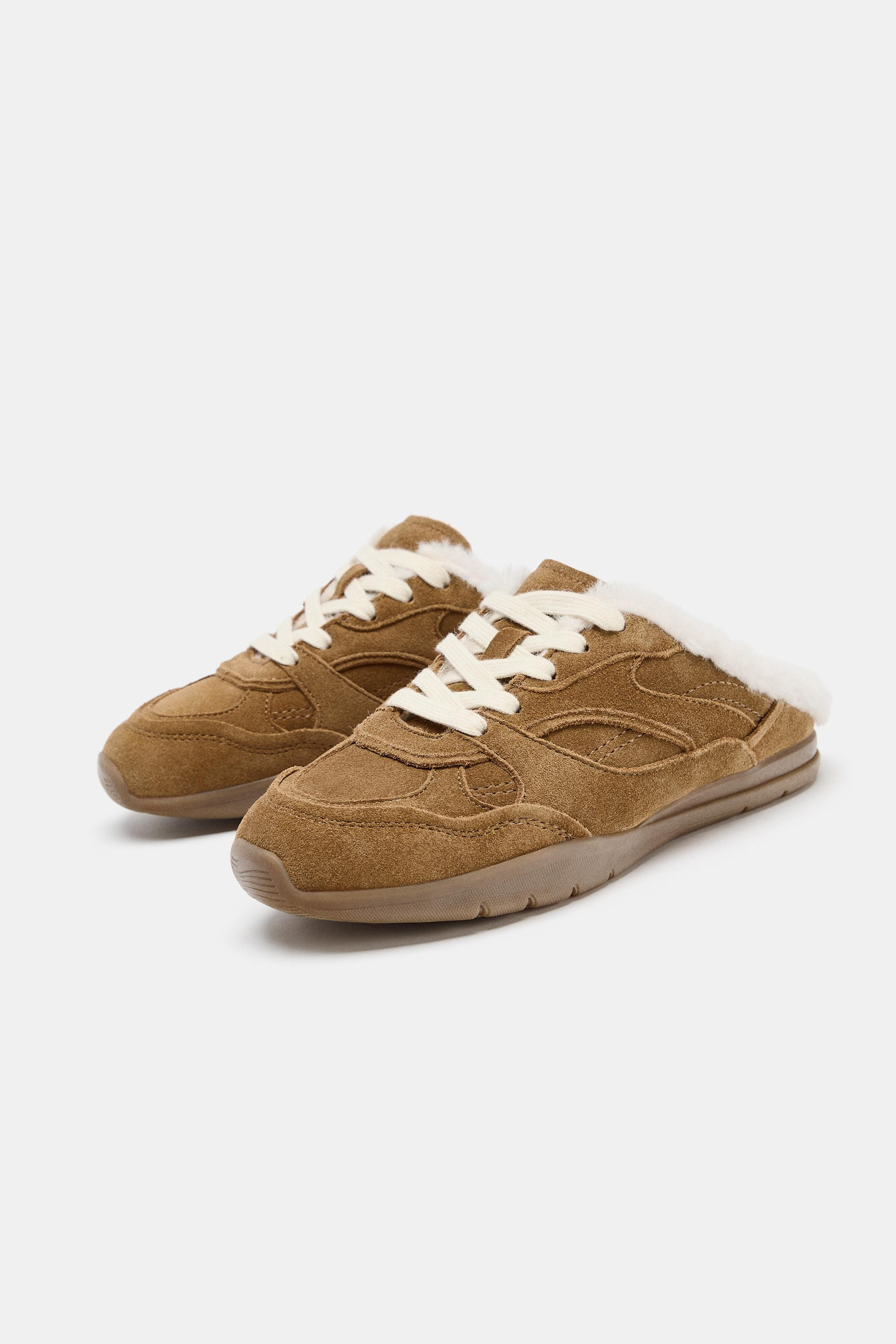 SPLIT LEATHER MULE SNEAKERS WITH FAUX FUR | Zara US