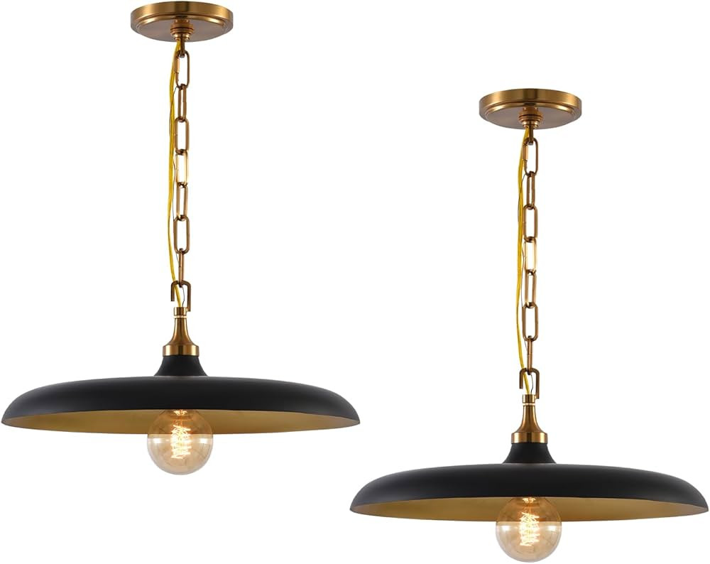 Farmhouse Style Industrial Pendant Light, Height Adjustable Metal Hanging Lamp, 17" Vintage Farmh... | Amazon (US)