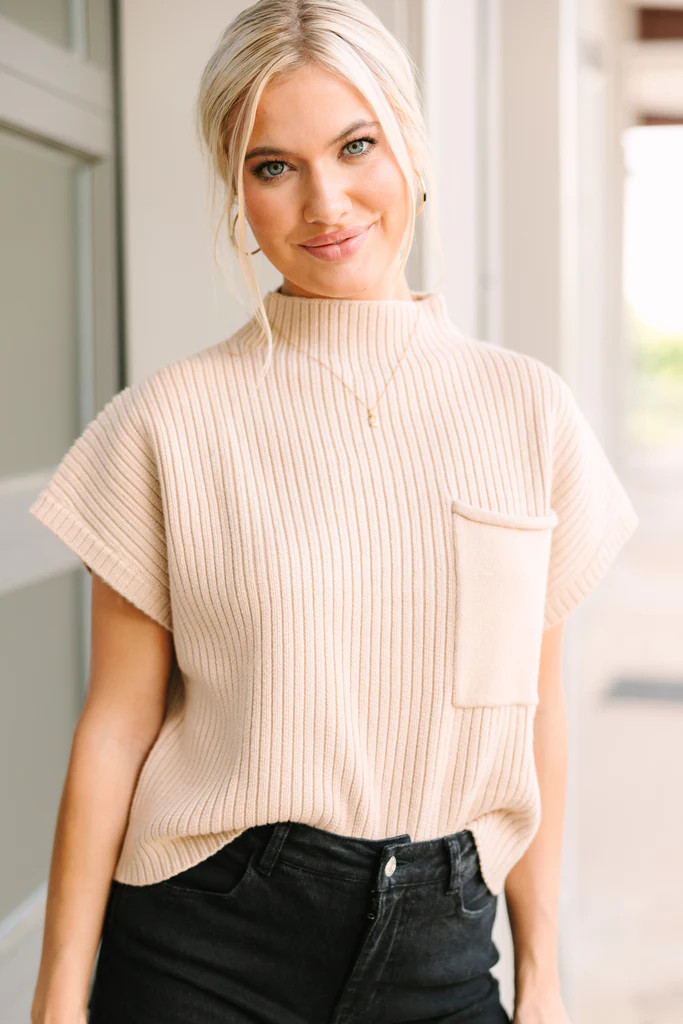 Open Your Mind Taupe Brown Short Sleeve Sweater | The Mint Julep Boutique