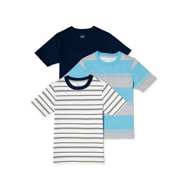Wonder Nation Boys Short Sleeve Solid and Striped T-Shirt, 3-Pack, Sizes 4-18 & Husky | Walmart (US)
