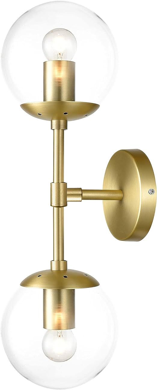 Brushed Brass Vanity Light Fixtures 2 Light Clear Globe Glass Shade Wall Sconce, Mid Century Mode... | Amazon (US)