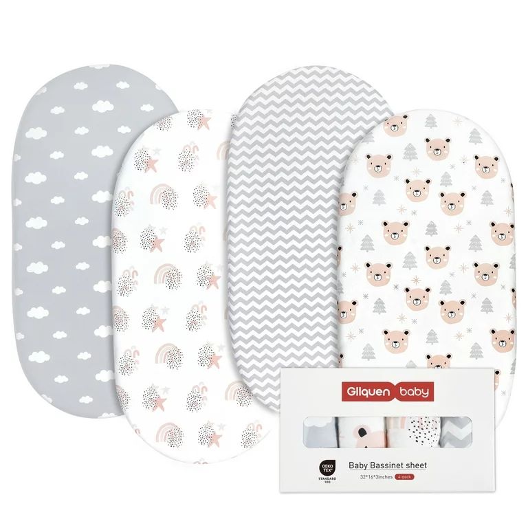 Gllquen Baby Premium Bassinet Sheets Set 4 Pack For Newborn Baby Boys Girls, Cloud & Bears | Walmart (US)
