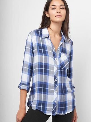 Gap Women Drapey Flannel Shirt Size L - Blue plaid | Gap US