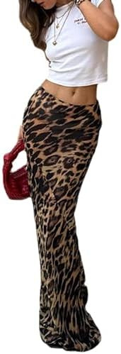 Leopard Print Maxi Skirt Floor Length Skirt Cute Satin Y2k Maxi Summer Skirts Long Skirts for Wom... | Amazon (US)