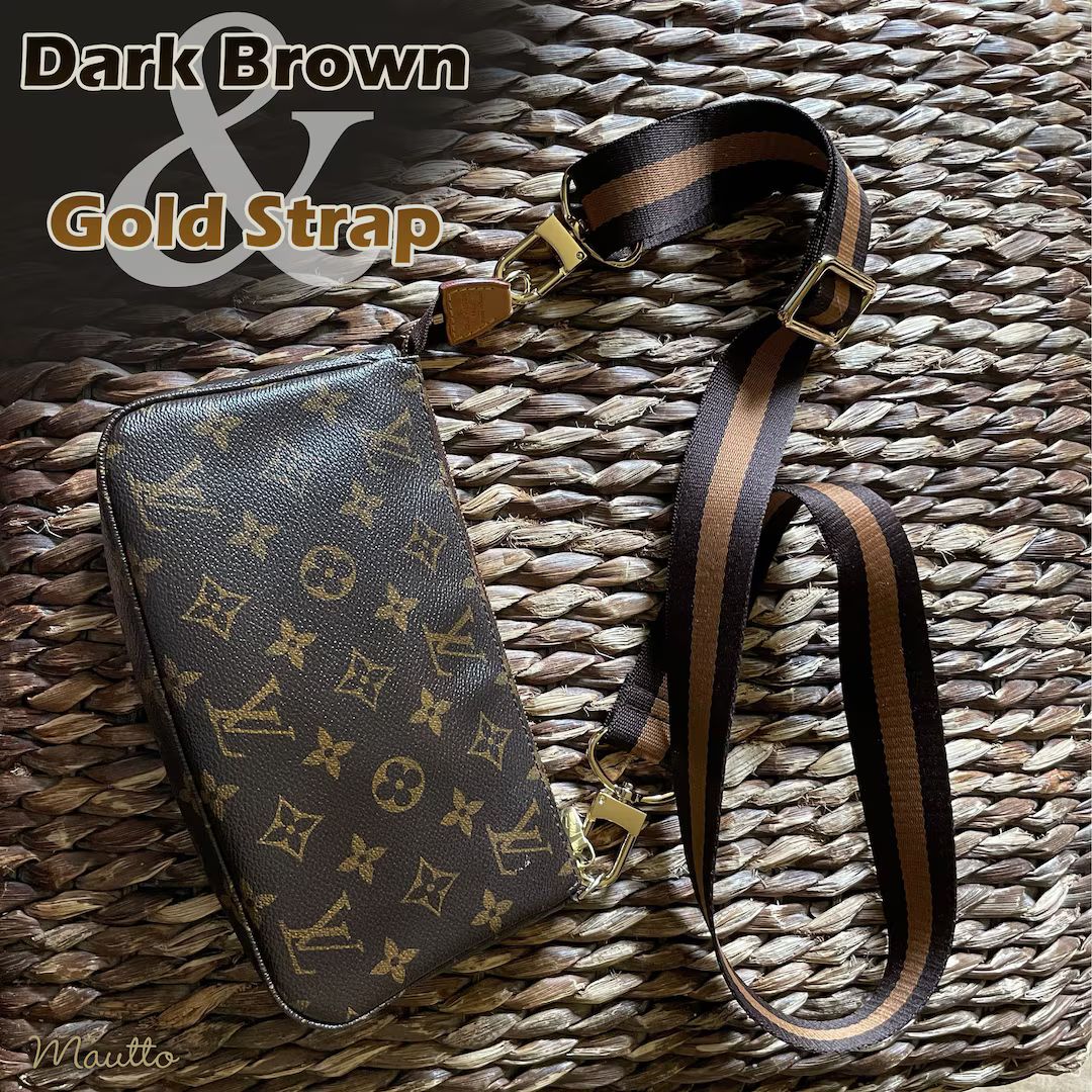 Dark Brown & Gold Strap 1.5 Wide, Comfy Nylon Adjustable Length U Shape 16XLG Swiveling Hooks gol... | Etsy (US)