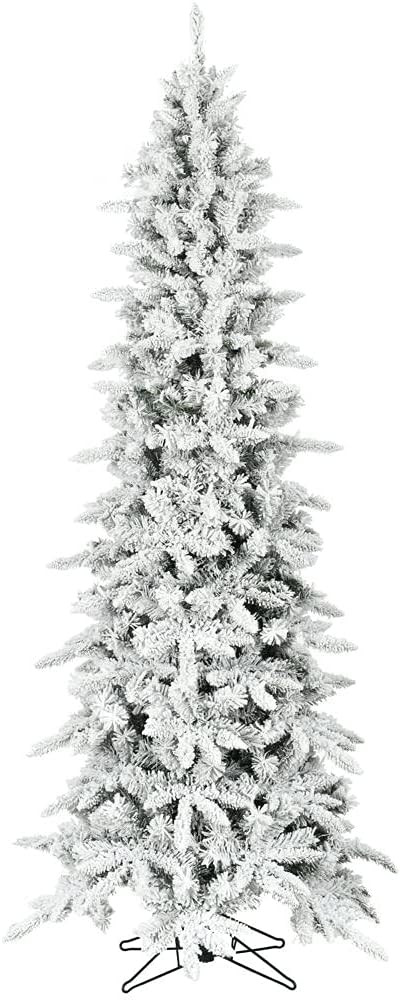 Fraser Hill Farm 7.5-Ft Slim Mountain Pine Snow Flocked Artificial Christmas Tree with Stand & No... | Amazon (US)