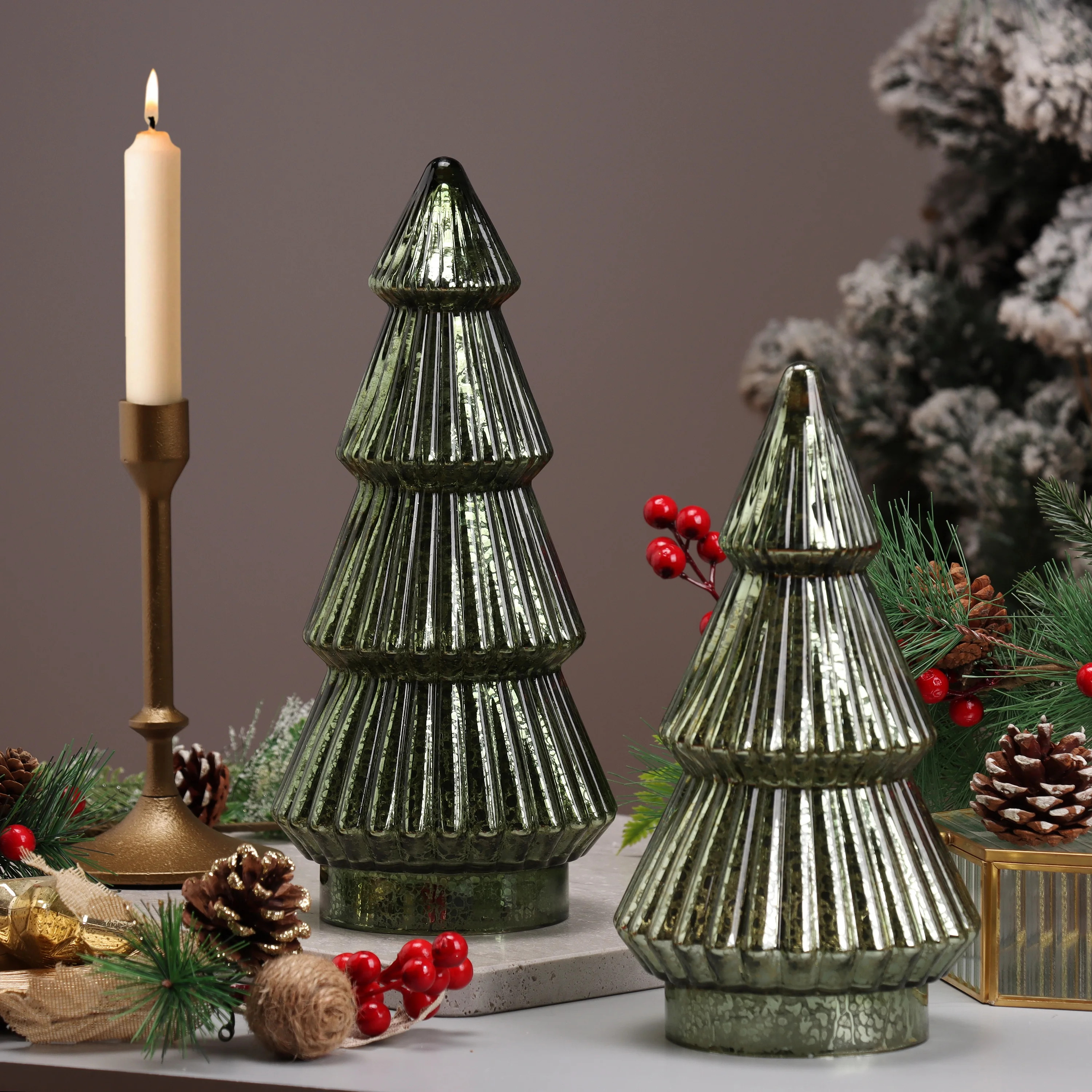 Better Homes & Gardens 12‘’  Decorative Tabletop Christmas Tree in Mercury Ribbed Green Glass... | Walmart (US)
