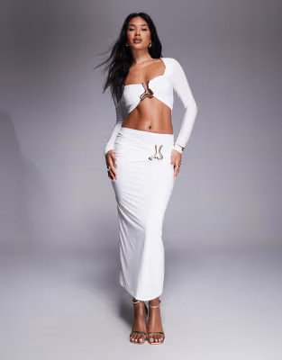 River Island wavy trim ruched midi skirt co-ord in white | ASOS | ASOS (Global)