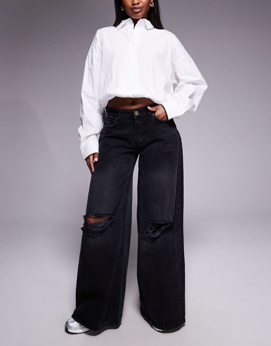 Courtside oversized denim jeans in washed black with knee rips | ASOS (Global)