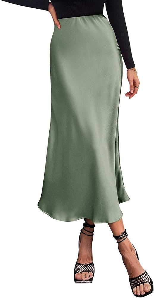 BTFBM 2025 Women Long Satin Summer Fall Skirt Silk Elegant High Waist Cocktail Party Wedding Flar... | Amazon (US)