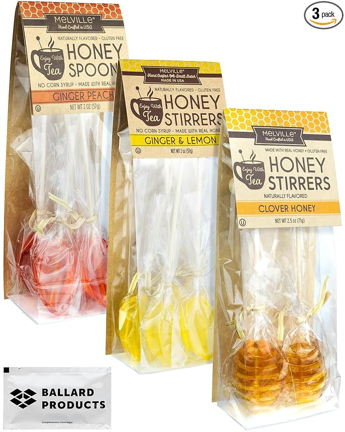 Melville Honey Spoon Variety Pack of 3 Flavors - Honey Dipper, Honey Ginger, and Honey Peach Mang... | Amazon (US)
