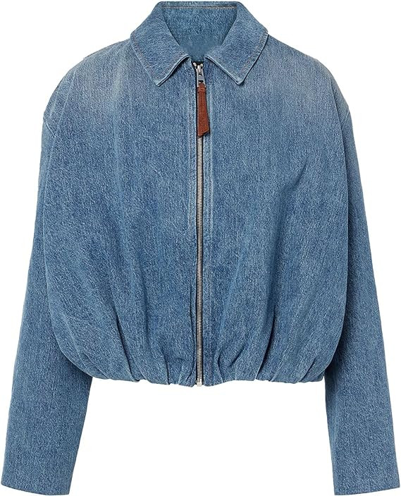 Women's Denim Bomber Jacket Zip Up Draped Loose Fit Collared Casual Lightweight Trendy Jean Jacke... | Amazon (US)