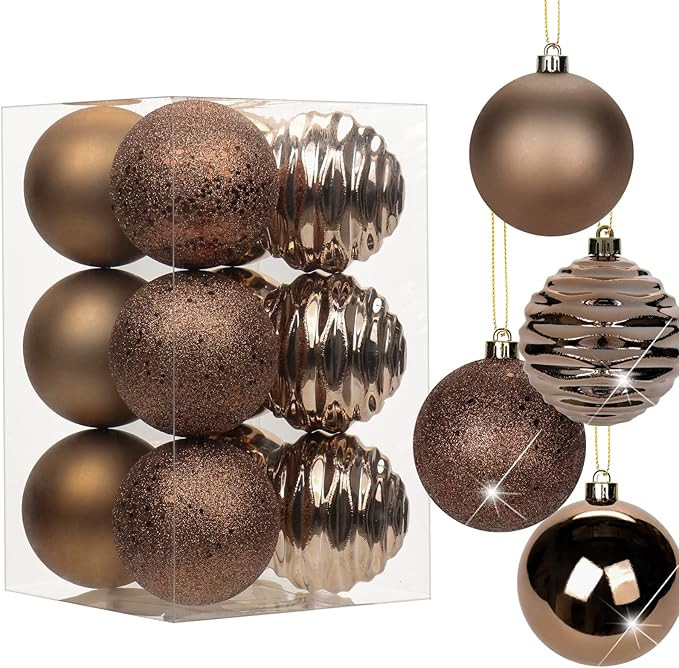 Amazon.com: 3.15" Christmas Ball Ornaments Brown 12 Pcs Shatterproof Christmas Tree Decorations X... | Amazon (US)