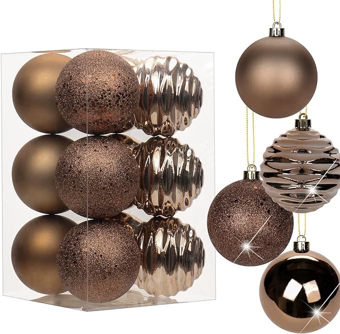 Amazon.com: 3.15" Christmas Ball Ornaments Brown 12 Pcs Shatterproof Christmas Tree Decorations X... | Amazon (US)