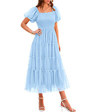 PRETTYGARDEN Women's Smocked Midi Tulle Dress 2025 Summer Puffy Short Sleeve Square Neck Ruffle W... | Amazon (US)