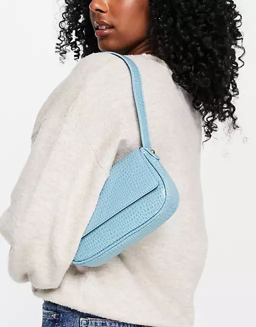 ASOS DESIGN shoulder bag with flap in blue croc  | ASOS | ASOS (Global)